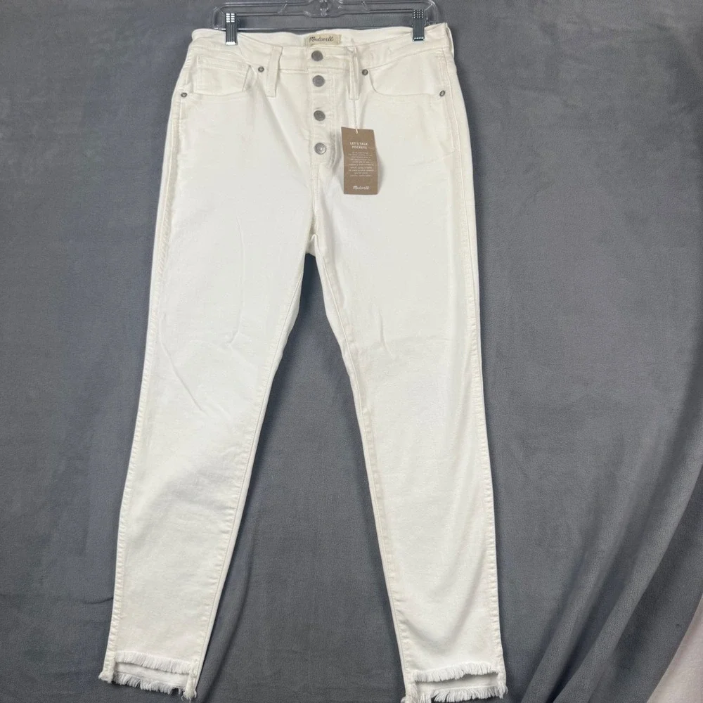 Madewell‎ 10 High-Rise Skinny Jeans White Button Fly Raw Hem K9108 Size 30 NEW